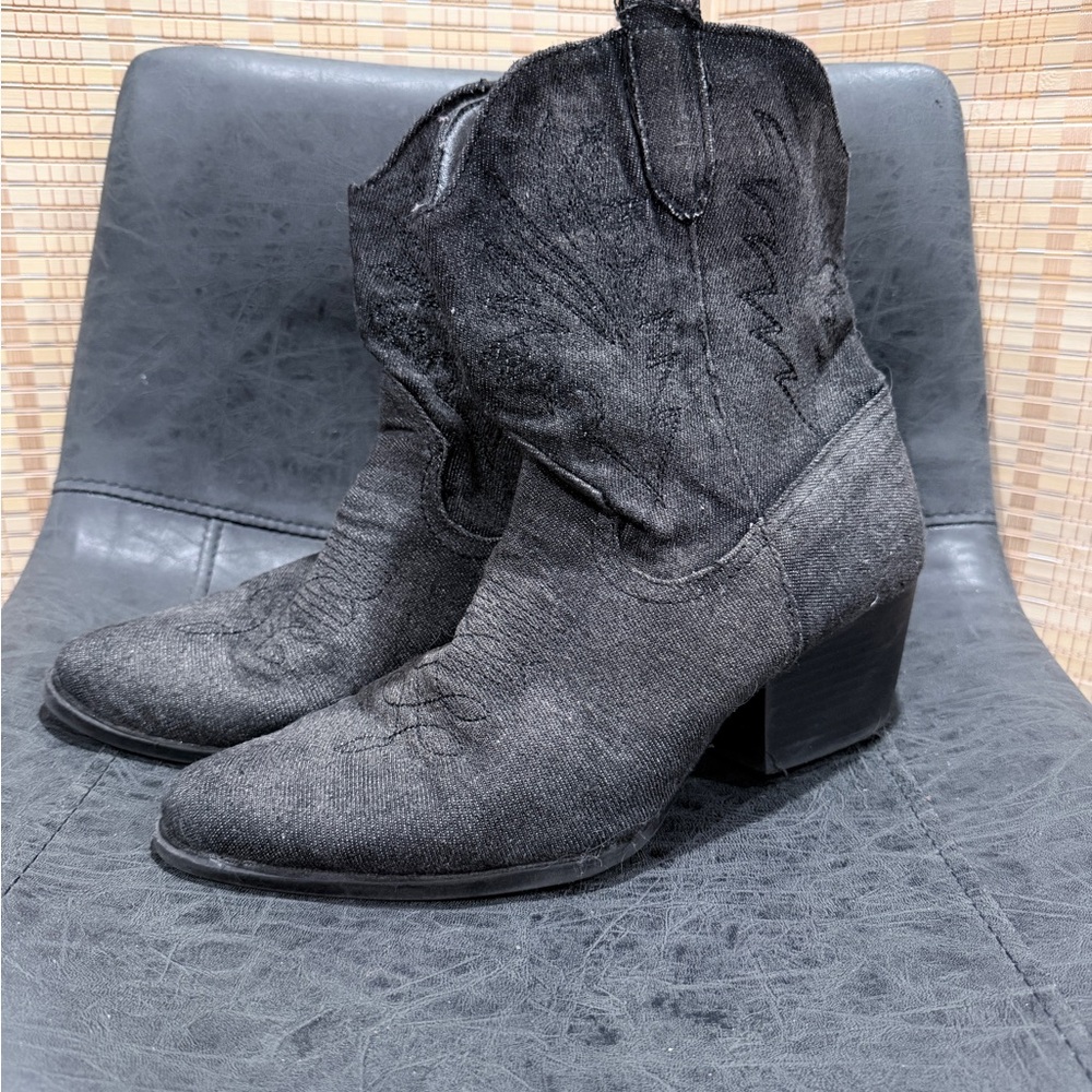 Elegant Black denim Heeled Ankle Boots